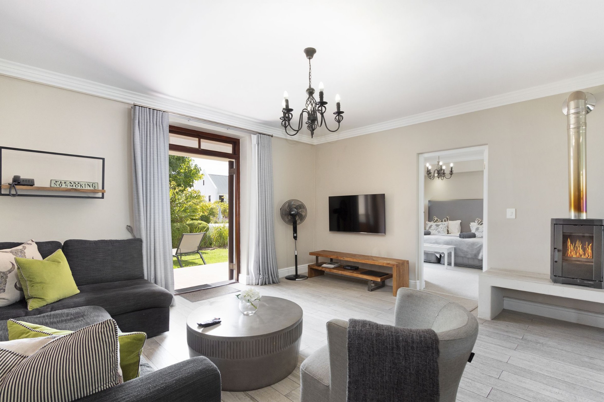 Living area with fireplace