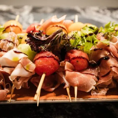 Prosciutto skewers closeup