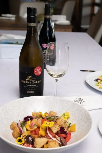 Fresh salad with wine